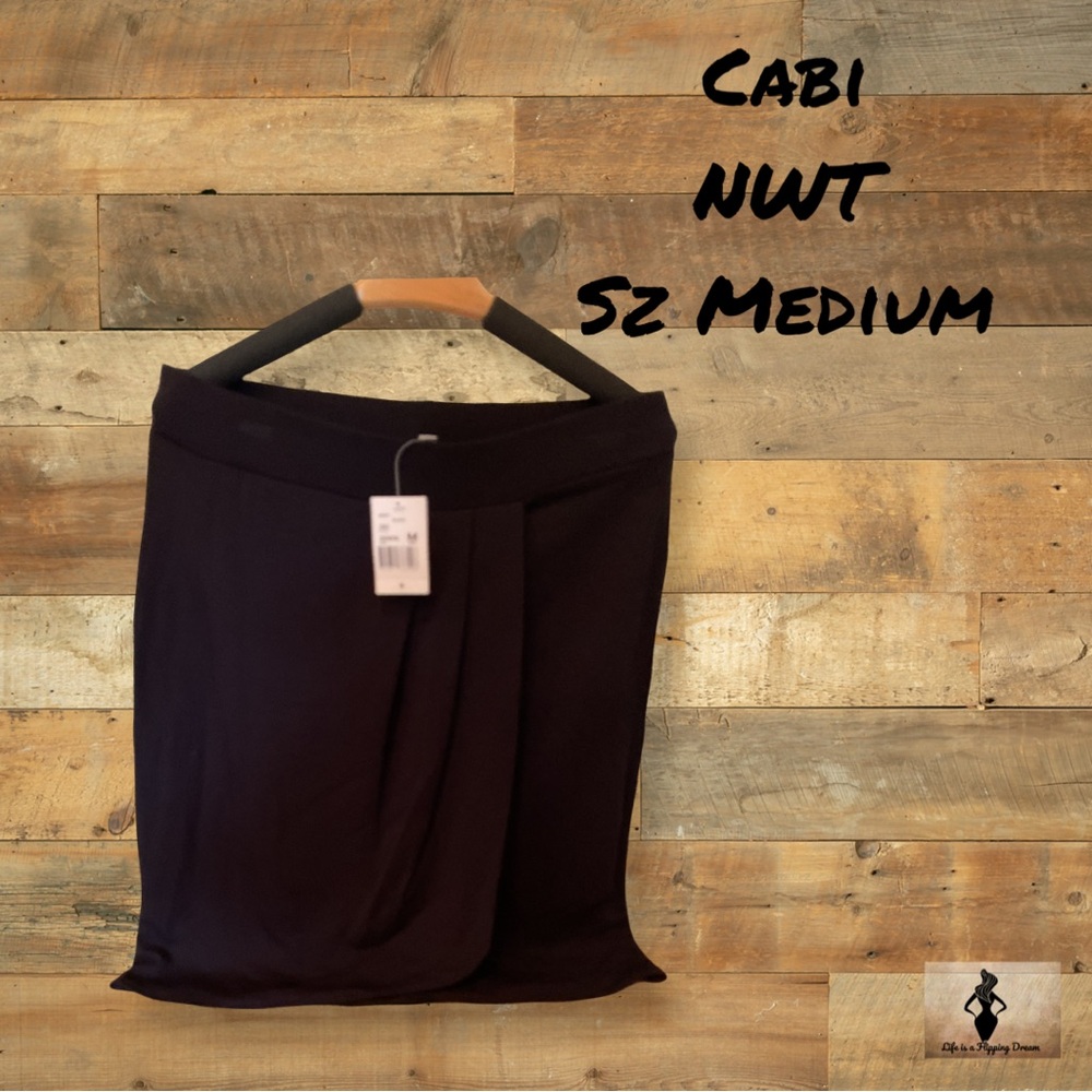 CAbi Black Wrap Pencil Skirt Knee-Length NWT #1466